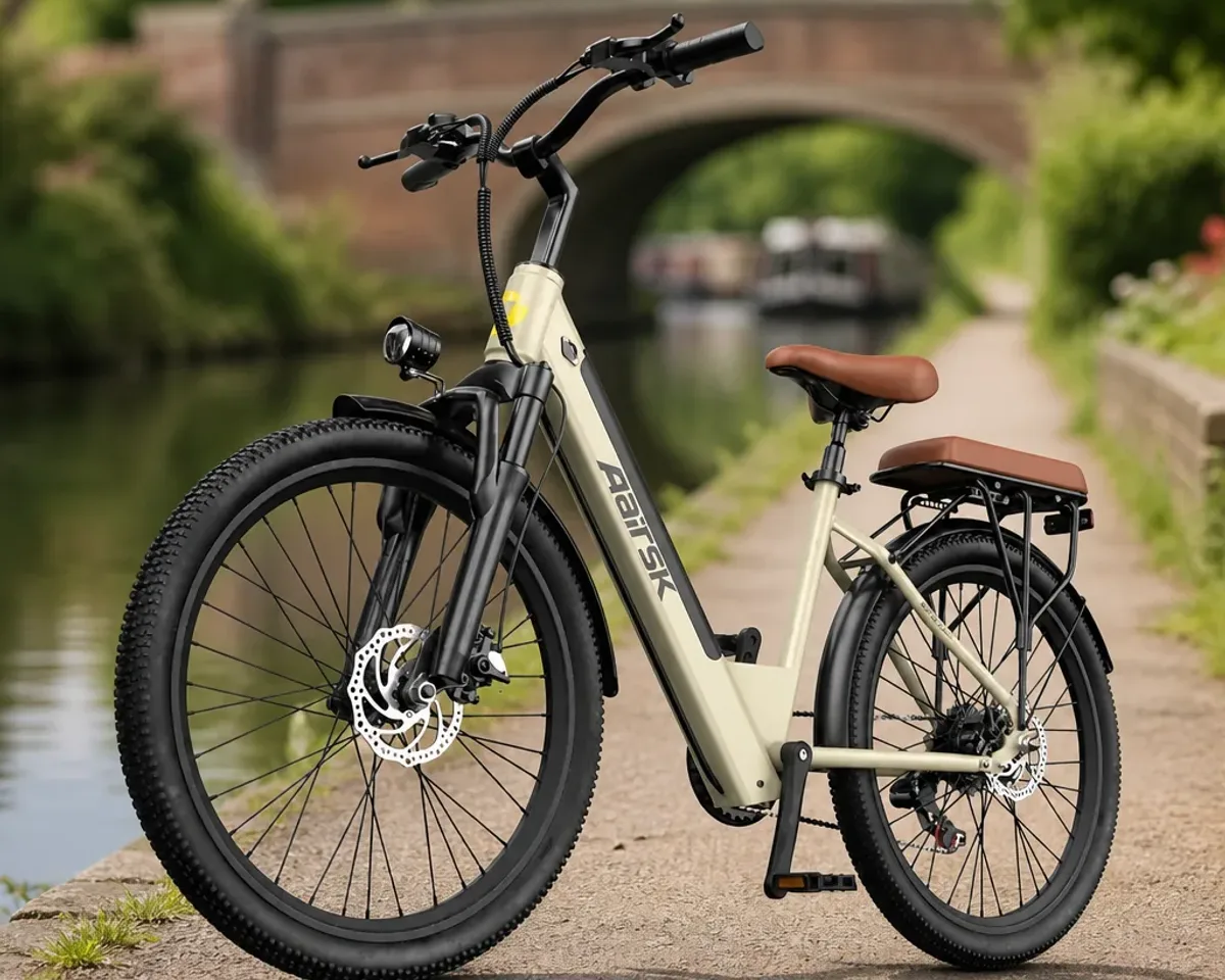 AAIRSK S600 Shimano 7-speed electric city bike parked on a UK street