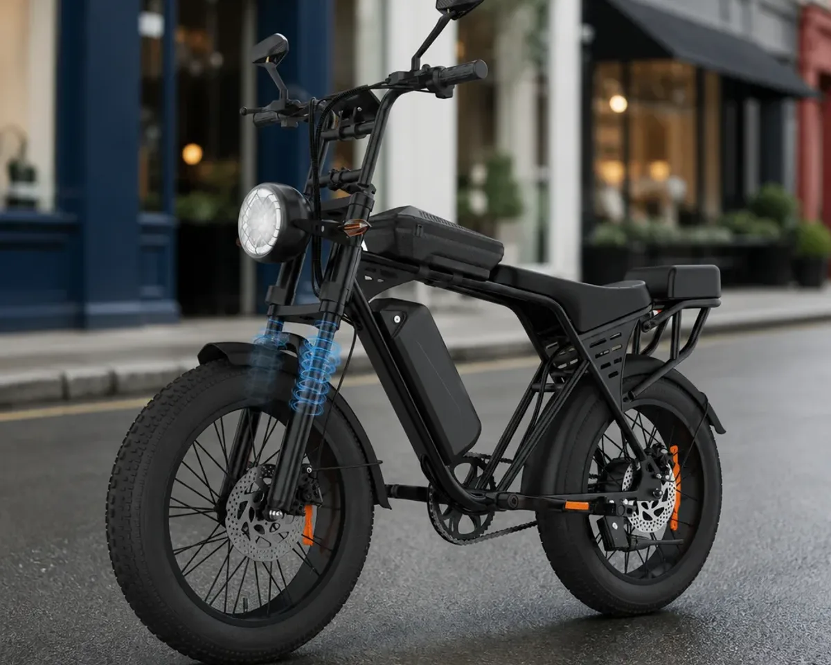 AAIRSK X5 20 inch fat tyre electric mountain bike being ridden on a UK gravel trail