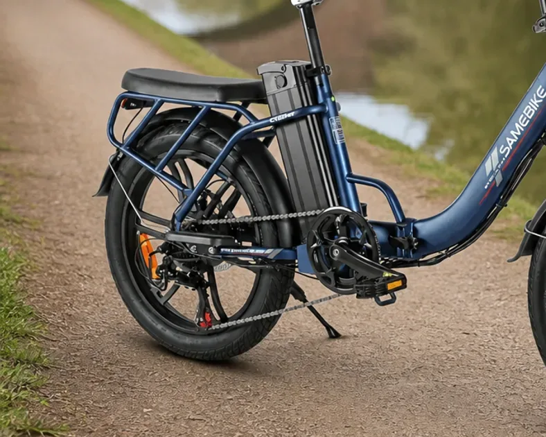 Samebike CY20 PRO folding electric bike parked on a city street