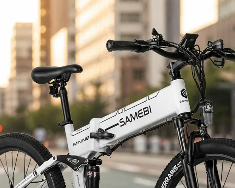 Samebike LO26-II-FT-YD folding fat tyre electric bike parked on a UK path