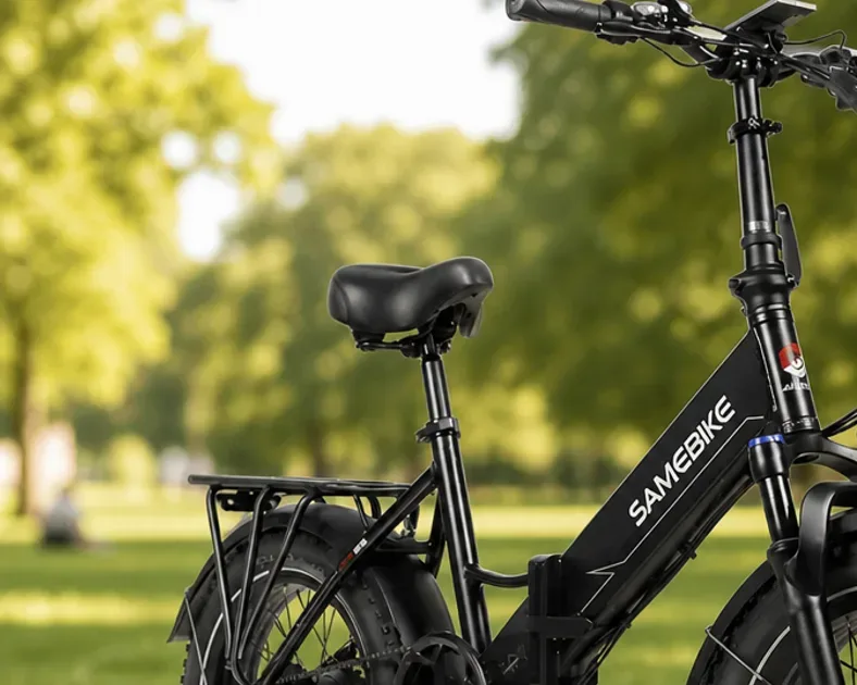 Samebike LOTDM200-II folding electric bike in a city street