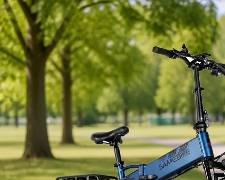 Samebike SY26-II mountain e-bike next to the RS-A02 Pro fat tyre folding e-bike