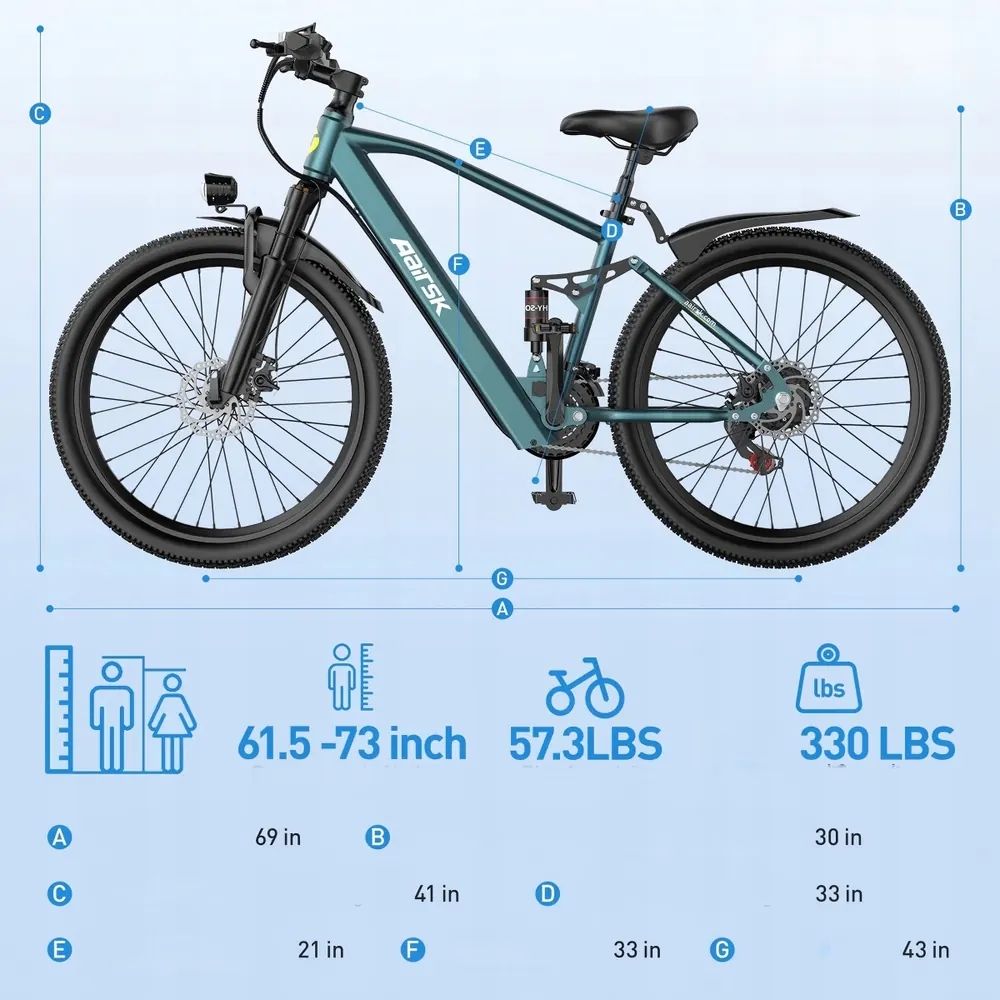 Aairsk GT900 electric bike with mudguards, display, lights, and kickstand.
