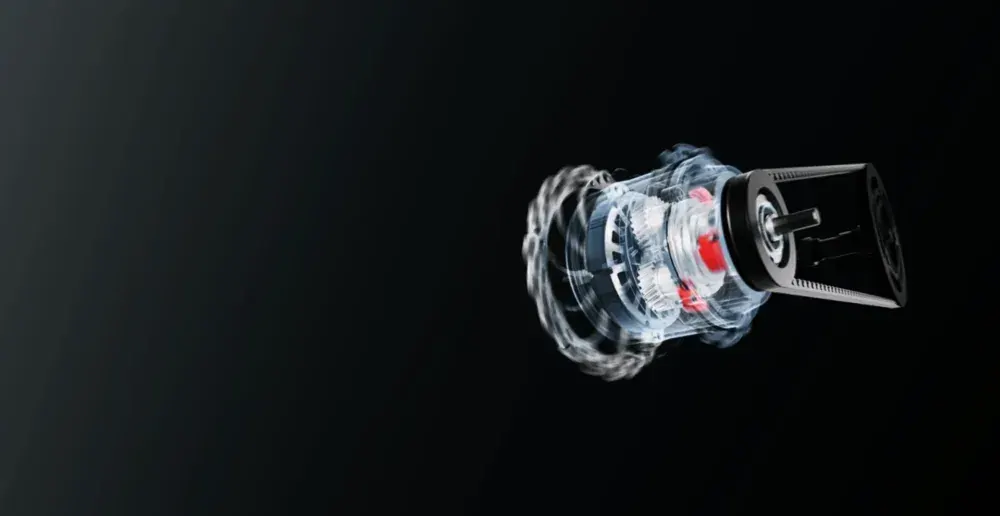 Close-up of the ADO AIR 30 Pro's integrated auto-shift motor on the rear wheel.