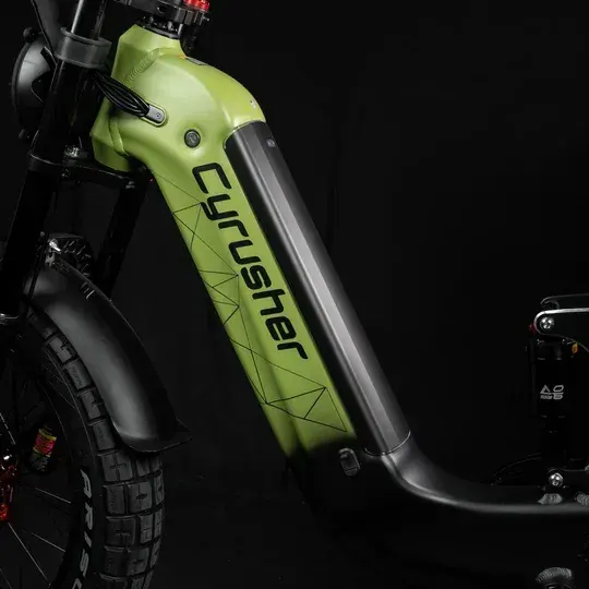 Cyrusher Kommoda 3.0 e-bike parked with its adjustable kickstand, showing the step-through frame.