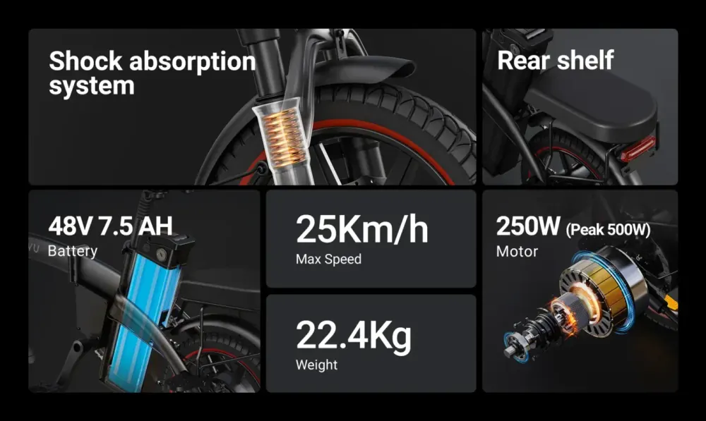 DYU A5 14 Inch Full Foldable Electric Bike image 4