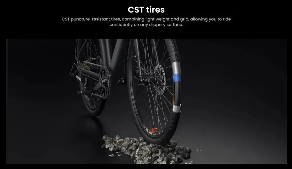 DYU Stroll 1 with 700C tyres, parked beside a café