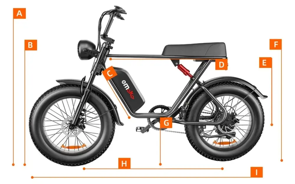 Emoko C91 full side view with fat tires and rear rack on a city street.