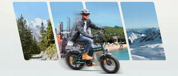 ENGWE EP-2 3.0 Boost electric bike with 20 inch wheels, folded for compact storage.