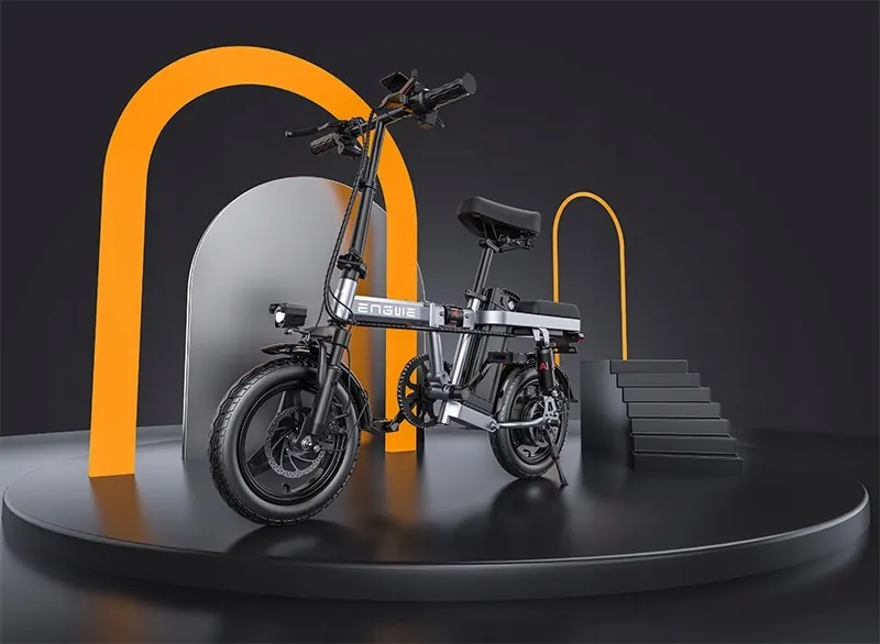 ENGWE T14 folding electric bike in white, 250W motor, 48V10AH battery, urban commuting