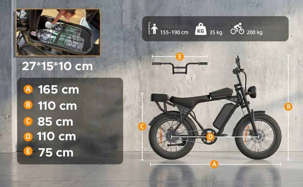 20 inch wheel size on 48V 15Ah fat tire mountain e-bike
