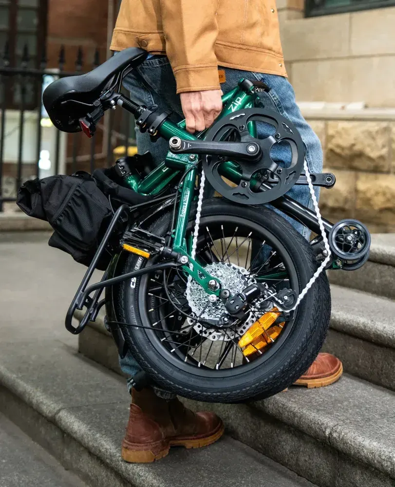 Engwe Zip rider commuting on a city street, using pedal assist.