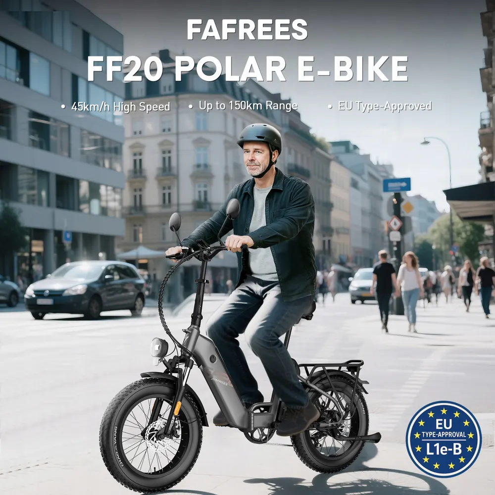 Fafrees FF20 Polar electric bike with mechanical disc brakes, black frame.
