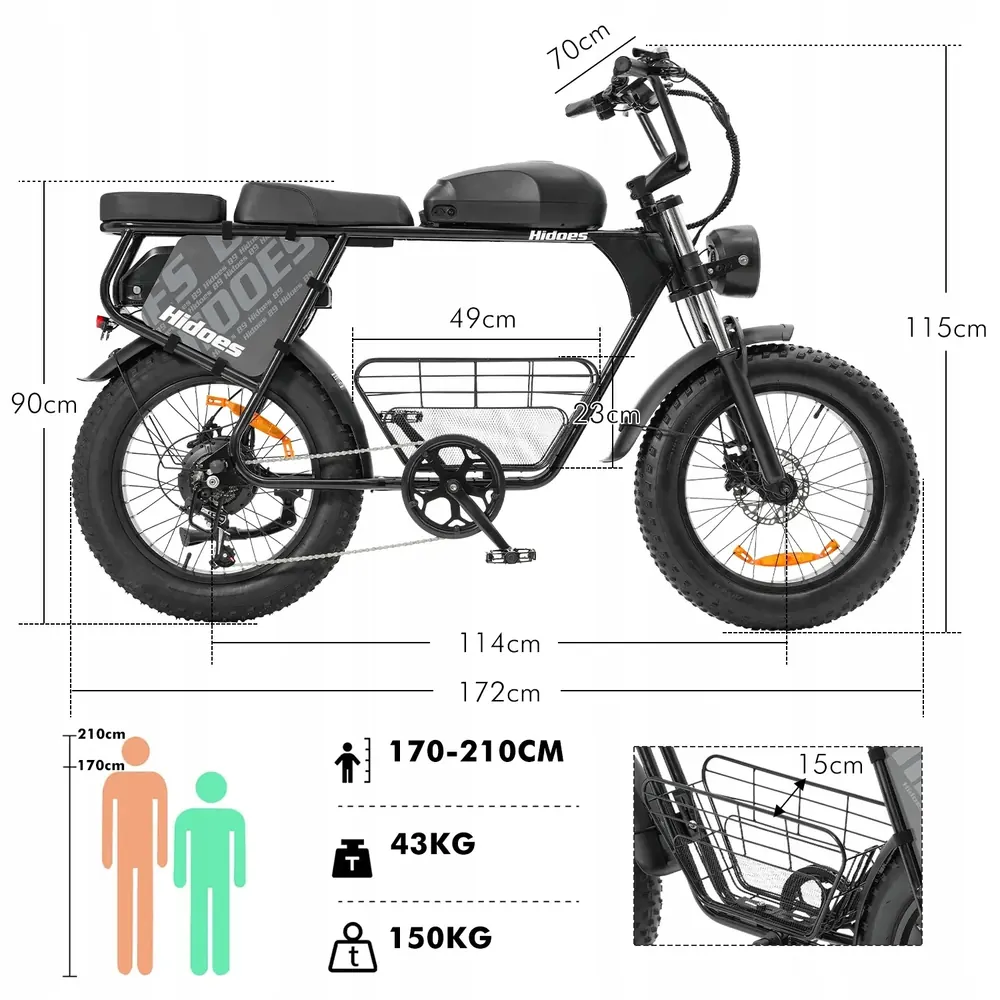 Hidoes B9 fat tire ebike with 48V 33.8Ah battery and 20 inch wheels