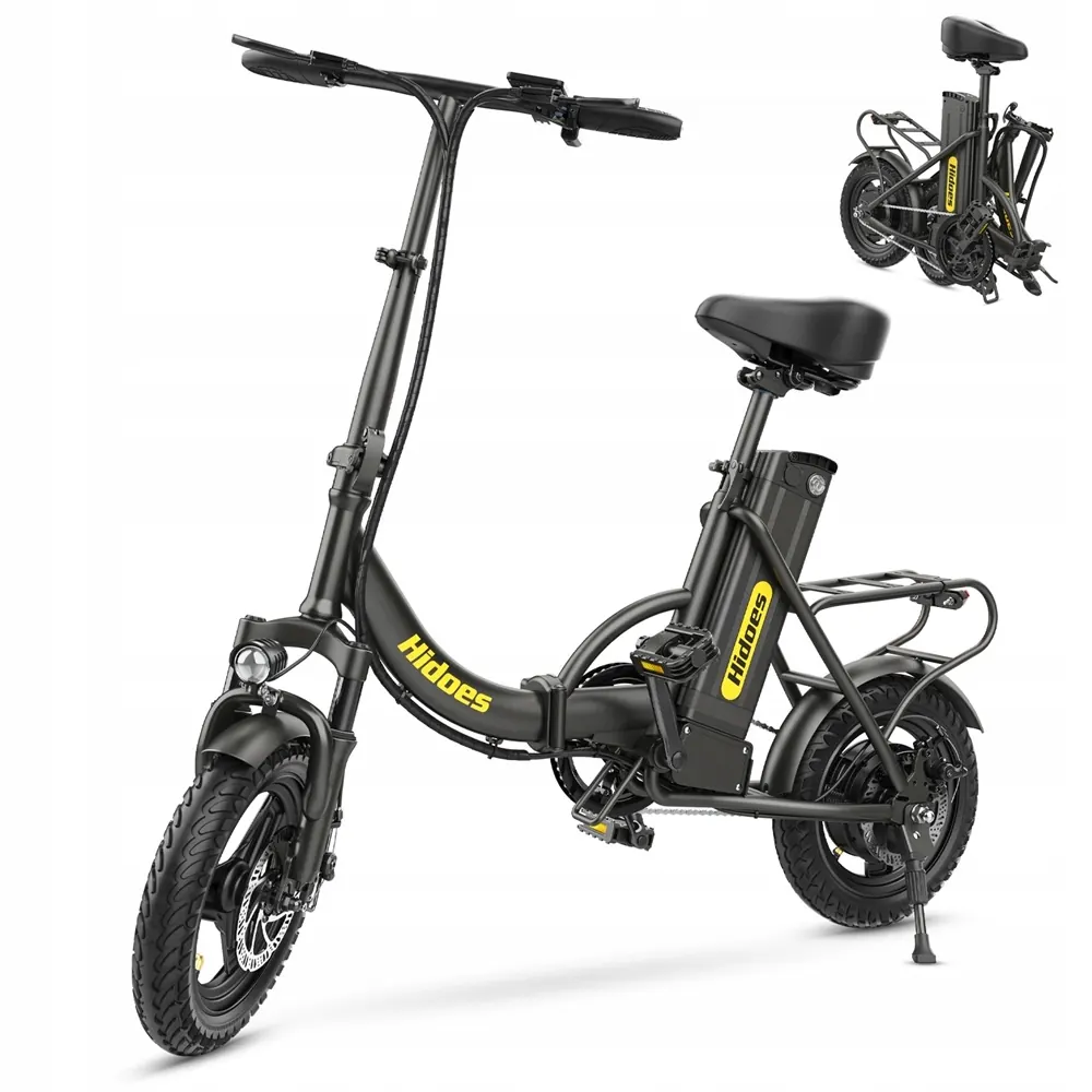 Hidoes C5 folding electric bike partially folded and adjusted for storage