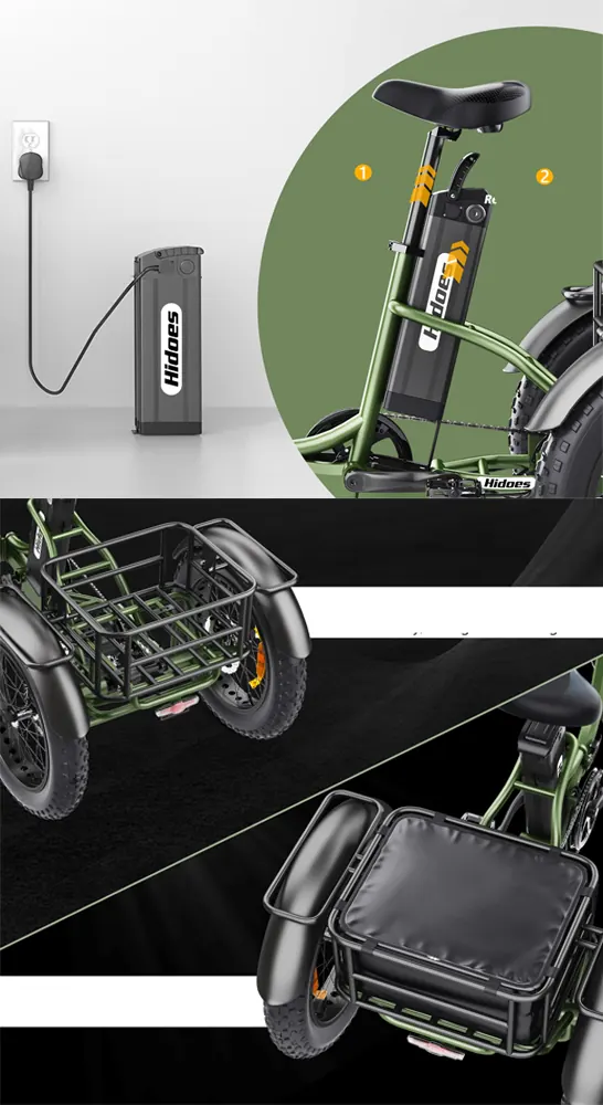 Green Hidoes HD-ET1 750W electric bike with 20x4.0 fat tires, 48V20Ah battery