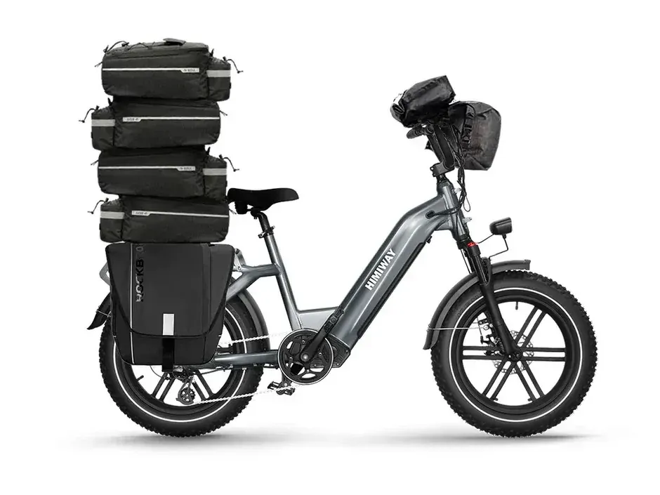 Himiway Big Dog electric cargo bike with a rear rack loaded with boxes, ready for delivery.