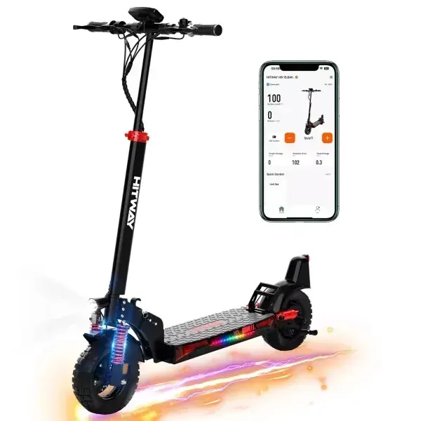 HITWAY H9 electric scooter full side view, black frame, 10-inch tyres, dual suspension