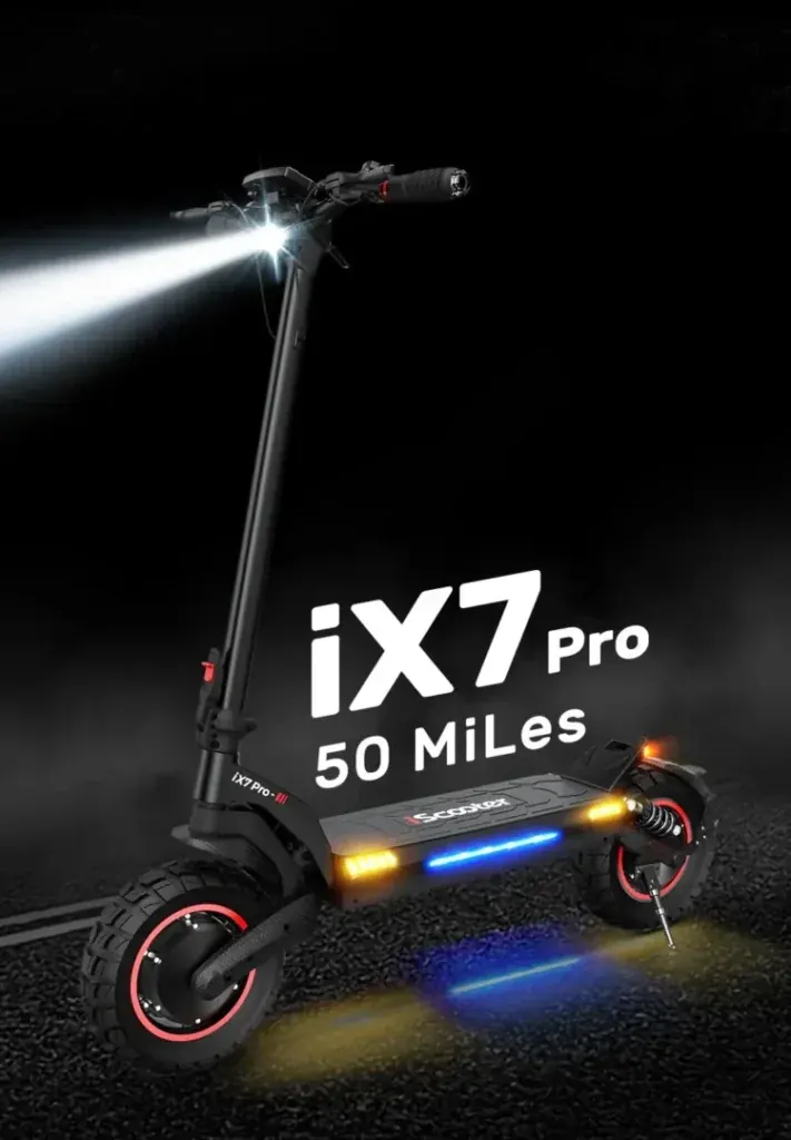 iScooter iX7Pro off road electric scooter full side view with 10-inch tubeless tyres