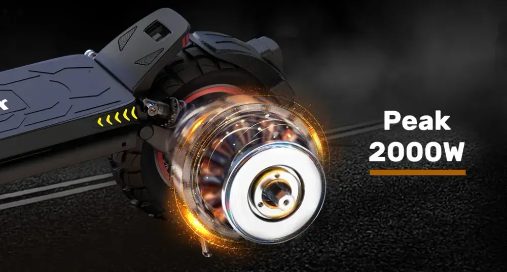 iScooter iX7Pro rear wheel 2000W motor and dual disc brake close-up detail