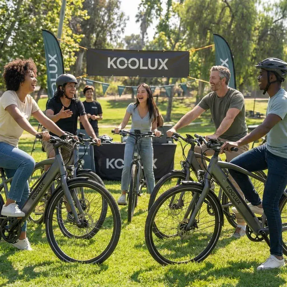 Close-up of the Koolux U1 PRO dual 500W motor and rear disc brake on the wheel hub