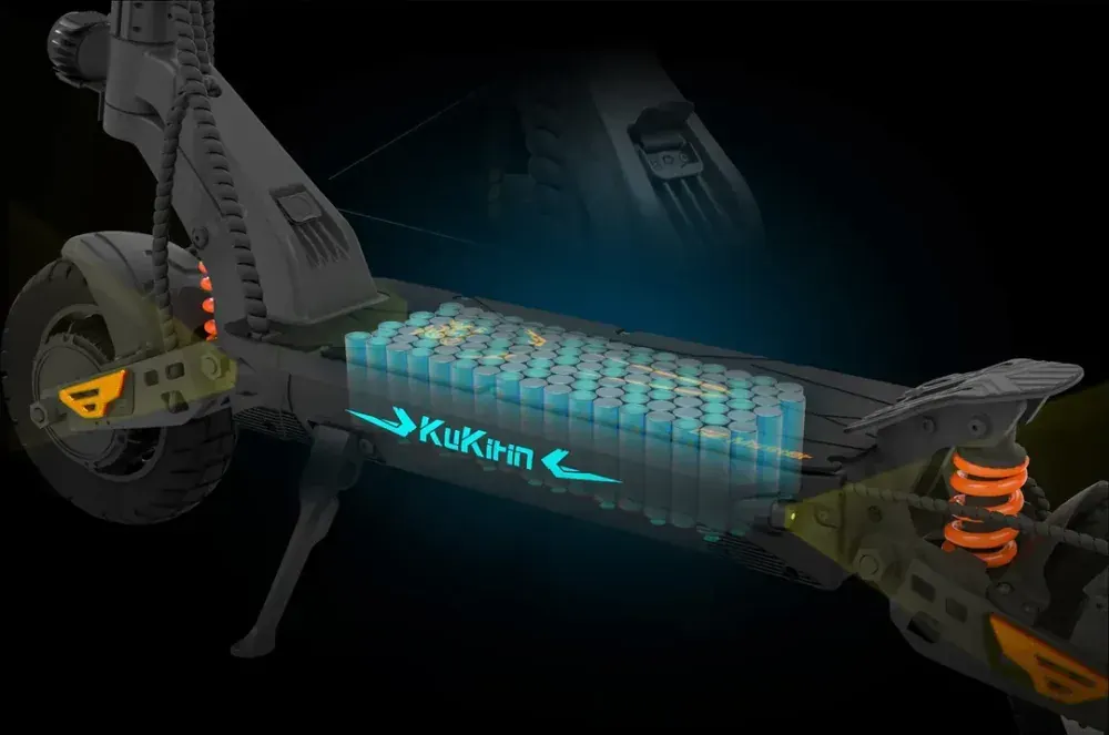 Close-up of the Kukirin G2 Master dual 1000W motors on the rear wheel hub