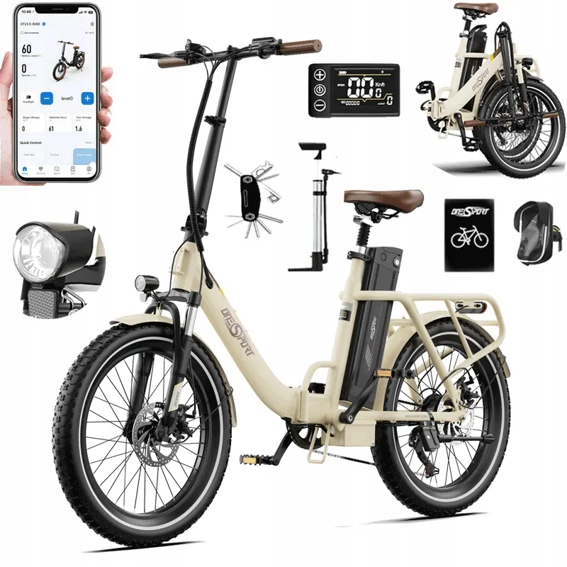 ONESPORT OT16-2 folding e-bike with 20x3.0 fat tires and 120 km range