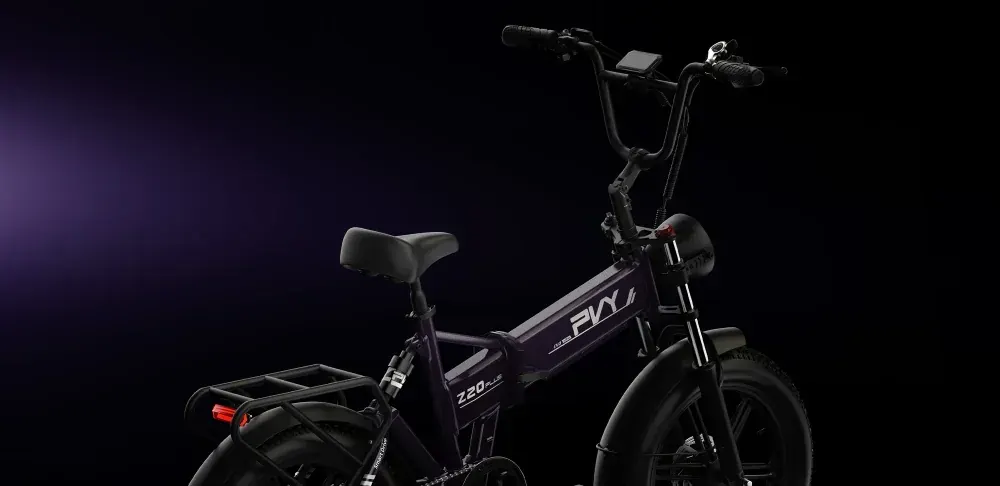 PVY Z20 PLUS EVO folded bike, compact, olive green, with fenders and lights