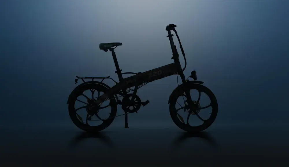 PVY Z20 PRO mechanical disc brake on front wheel, grey frame, close-up