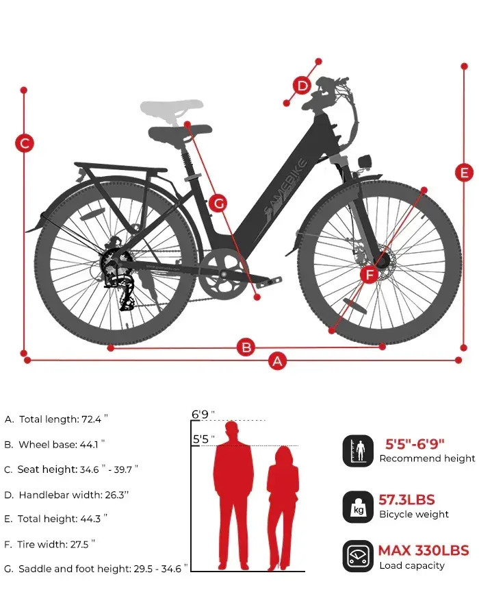 Samebike RS-A01 Pro-T full side view, black frame, city street background.