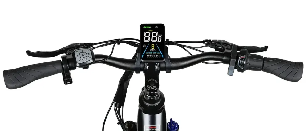 Samebike RS-A01 Pro-T battery pack mounted on downtube, blue color.