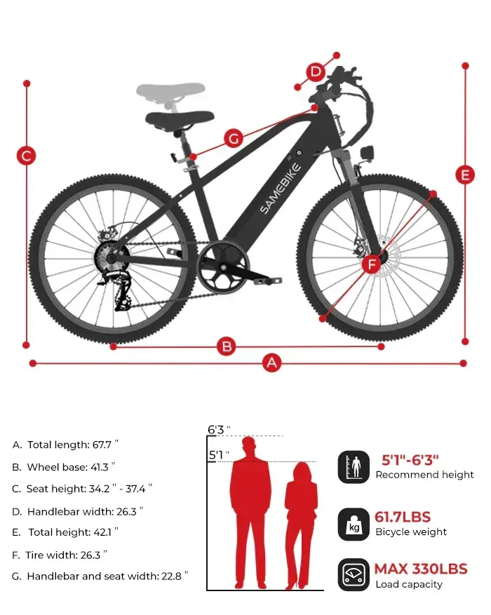 Samebike RS-A01MEN full side view in black, high-carbon steel frame with 27.5-inch tires and front suspension fork.
