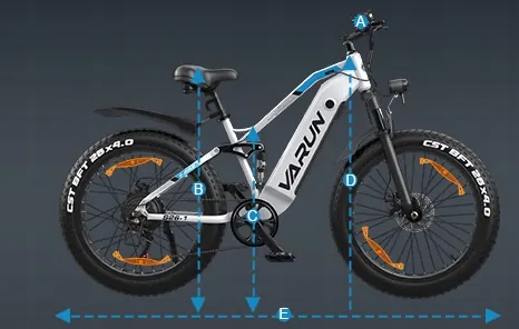 VARUN e-bike user height range 160-195 cm specification