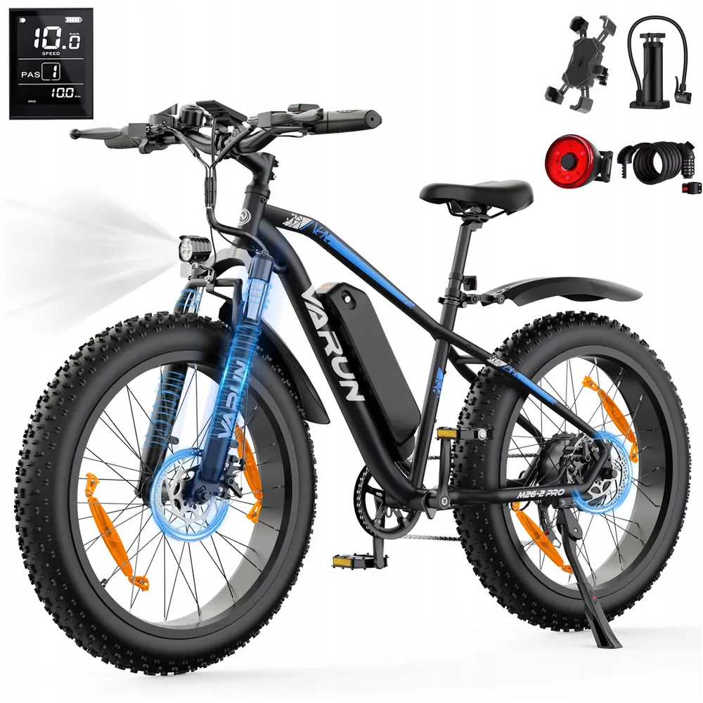 VARUN electric bike side view showing 26x4.0 inch fat tyres and 250W motor