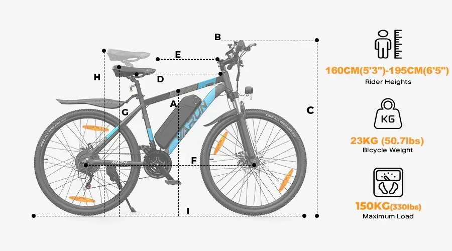 Varun M27-1 electric bike in blue, full side view on a city street.