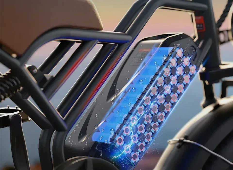 Varun PLORER LCD display showing speed and battery level on handlebar.