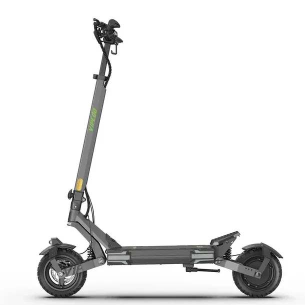 Vipcoo VS6 in use on an off-road trail, rider climbing with 10-inch vacuum tyres