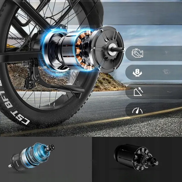 VITILAN T7 PRO 1600W motor close-up, powerful electric bike with 52V 20AH battery