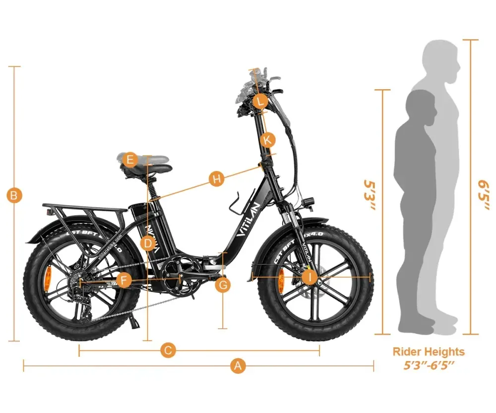 Vitilan U7 step-thru foldable fat tire e-bike in full side view, black frame, 20x4-inch tires, front suspension fork.